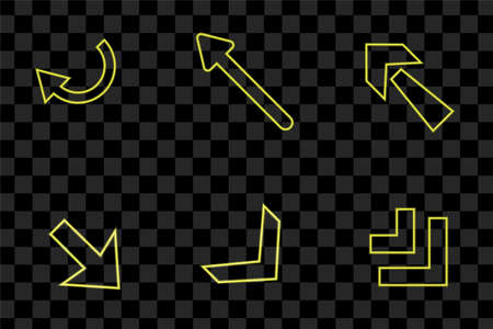 Set of Yellow arrow light neon effect collection isolated vector signのイラスト素材