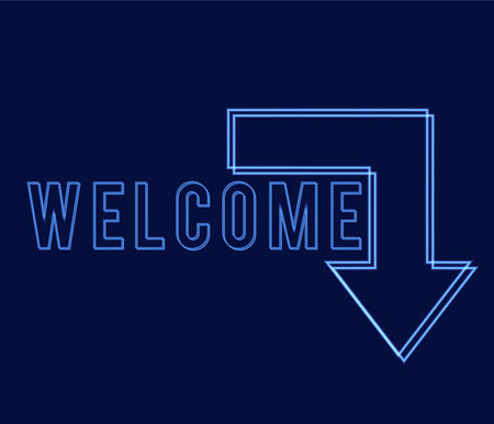 Welcome sign dark blue with light neon effect shiny glow  vector editableのイラスト素材