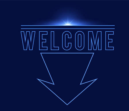 Welcome sign dark blue with light neon effect shiny glow eps vector editableのイラスト素材