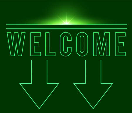 Welcome sign dark green with light neon effect shiny glow eps vector editableのイラスト素材