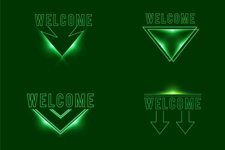 Welcome sign dark green with light neon effect shiny glow eps vector editableのイラスト素材