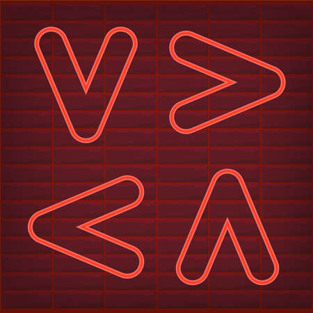 Set of red arrow neon effect isolated retro glow directionのイラスト素材