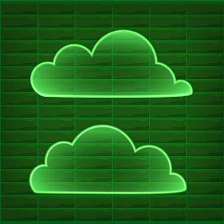 Set of isolated cloud with green neon effect illuminated editableのイラスト素材