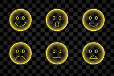 Emoji with light effect set graphic resources for halloween emoticon neon bright collectionのイラスト素材