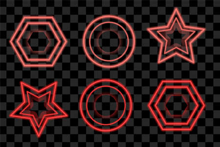 Set of red glow shape with neon effect isolated element collectionのイラスト素材