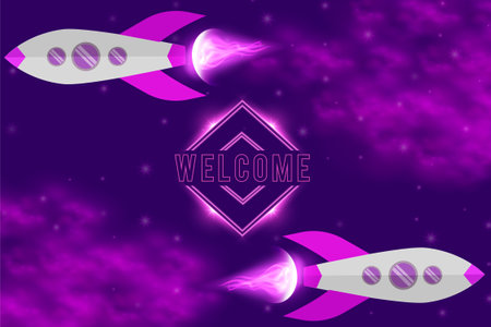 Purple space galaxy abstract background stars planet rocket violet eps vector editable