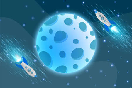 Blue planet background vector meteor asteroid dark galaxy sky space stars at nightのイラスト素材