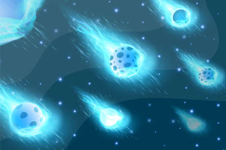 Blue planet background vector meteor asteroid dark galaxy sky space stars at nightのイラスト素材