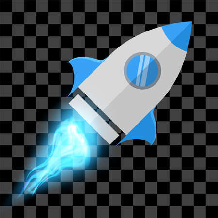 Blue rocket with fire eps vector flat design space element illustrationのイラスト素材