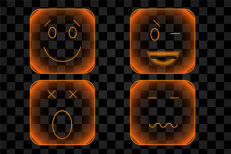 Emoji with light effect set graphic resources for halloween emoticon neon bright collectionのイラスト素材