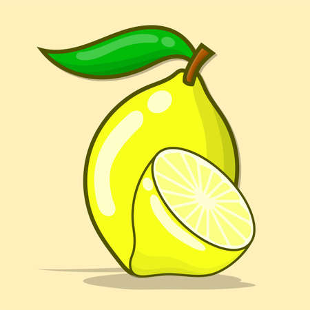 Yellow lemon vector illustration with shadow and yellow background. isolated lemon slicedのイラスト素材