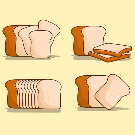 White bread set illustration vector bundle sliced bread for food menu, web icon, element design, icon,  signのイラスト素材