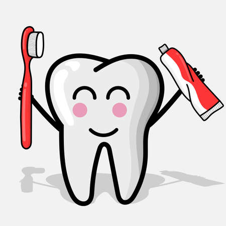 Teeth character illustration with dental equipment. tooth expression element design for poster, banner, mascot, iconのイラスト素材