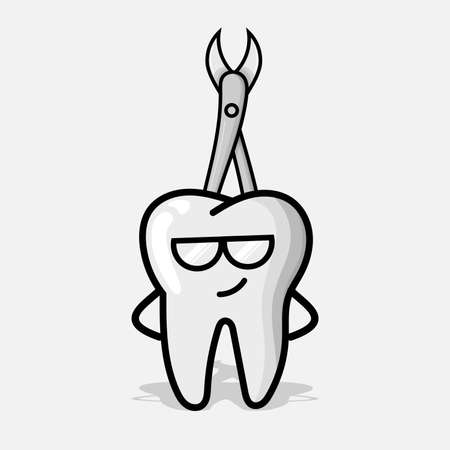 Teeth character illustration with dental equipment. tooth expression element design for poster, banner, mascot, iconのイラスト素材
