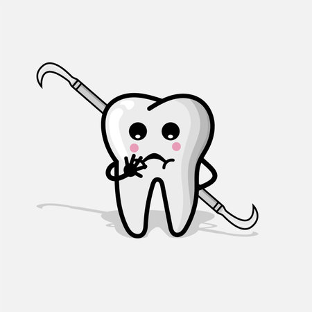 Teeth character illustration with dental equipment. tooth expression element design for poster, banner, mascot, iconのイラスト素材