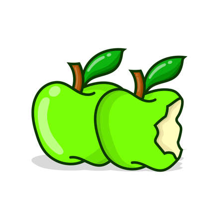 Green apple with sliced another apple. green apple vector illustration with shadow and white backgroundのイラスト素材