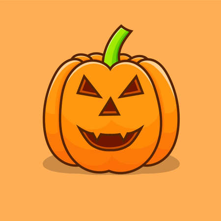 Pumpkin halloween vector illustration with orange background. pumpkins design element for poster, banner, web icon, symbol, mascotのイラスト素材