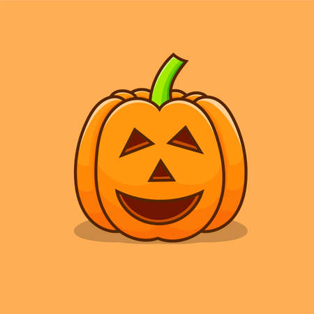 Pumpkin halloween isolated vector illustration with orange background and shadow. can use for icon, elements, mascot, sign, symbolsのイラスト素材