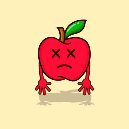 Apple character illustration isolated vector cute expression. emoticon red apple funny element design for icon, web, education poster, bannerのイラスト素材
