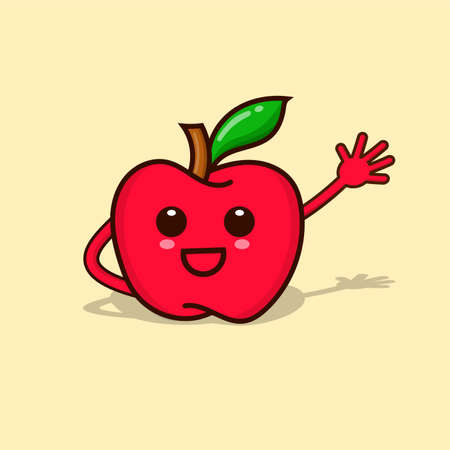Apple character illustration isolated vector cute expression. emoticon red apple funny element design for icon, web, education poster, bannerのイラスト素材