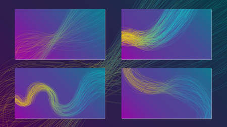 Set of wavy lines abstract background with purple and blue background and yellow and blue wave line bundle. can use for web background, presentation, card, poster, banner, flyerのイラスト素材