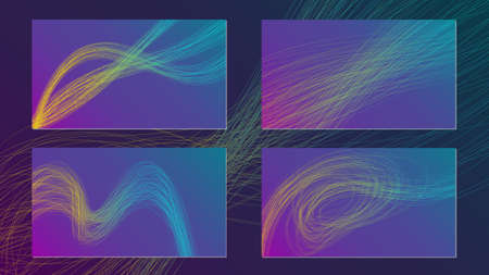Set of wavy lines abstract background with purple and blue background and yellow and blue wave line bundle. can use for web background, presentation, card, poster, banner, flyerのイラスト素材