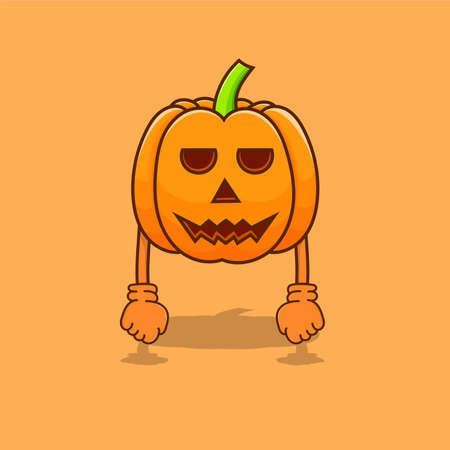 Pumpkin halloween isolated illustration vector with hand and shadow. creepy pumpkins elements illustration can use for halloween design poster, banner, flyer, infographic, mascot, web iconのイラスト素材