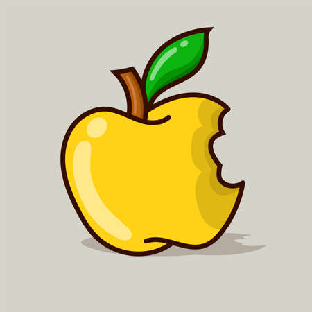 Yellow apple isolated vector illustration with shadow on gray background. can use for food menu, vegetarian and diet element designのイラスト素材