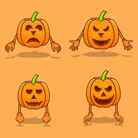 Set of pumpkins halloween with hand and shadow isolated vector illustration. pumpkin halloween bundle design can use for mascot, icon, web, poster, banner, flyer, pamphlet, leaflet, brochure, catalogのイラスト素材