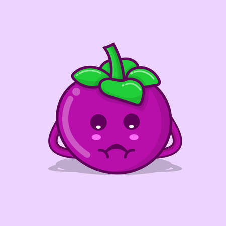 Cute mangosteen character cartoon isolated vector illustration with purple background and shadow. can use for mascot, logo, icon, poster, banner, flyer, pamphlet, leaflet, brochure, catalog elementのイラスト素材