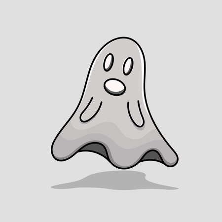 Monochrome gray ghost isolated vector illustration with shadow and cartoon style. can use for halloween design of poster, banner, flyer, pamphlet, leaflet, brochure, catalog, greetings card, mascotのイラスト素材