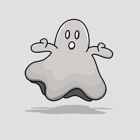 Monochrome gray ghost isolated vector illustration with shadow and cartoon style. can use for halloween design of poster, banner, flyer, pamphlet, leaflet, brochure, catalog, greetings card, mascotのイラスト素材