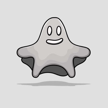 Monochrome gray ghost isolated vector illustration with shadow and cartoon style. can use for halloween design of poster, banner, flyer, pamphlet, leaflet, brochure, catalog, greetings card, mascotのイラスト素材