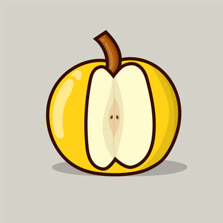 Yellow apple isolated vector illustration with shadow on gray background. can use for food menu, vegetarian and diet element designのイラスト素材