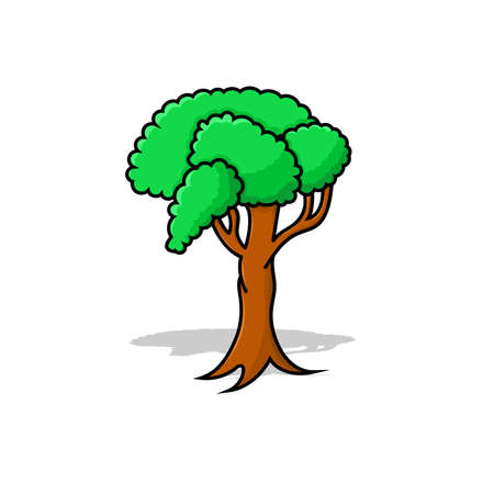 Tree isolated vector illustration cartoon style with outline and shadow. trees vector can use for icon, sign, symbol green energy element graphic, greening, poster, banner, flyer, pamphletのイラスト素材