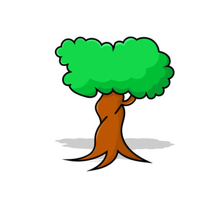 Tree isolated vector illustration cartoon style with outline and shadow. trees vector can use for icon, sign, symbol green energy element graphic, greening, poster, banner, flyer, pamphletのイラスト素材