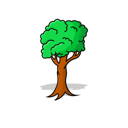 Tree isolated vector illustration cartoon style with outline and shadow. trees vector can use for icon, sign, symbol green energy element graphic, greening, poster, banner, flyer, pamphletのイラスト素材