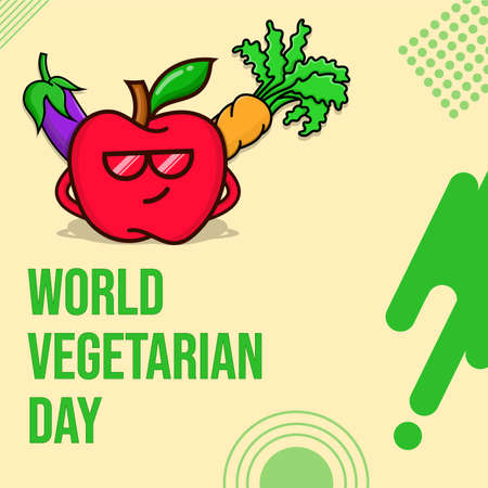 World vegetarian vegan day isolated vector illustration with vegetables and fruits. can use for poster, banner, flyer, pamphlet, leaflet, brochure, catalog, web, site, website, greetings cardのイラスト素材