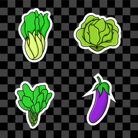 Set of vegetables isolated vector illustration with white outline style. can use for sticker, poster, banner, flyer, pamphlet, leaflet, brochure, catalog, web, site, websiteのイラスト素材