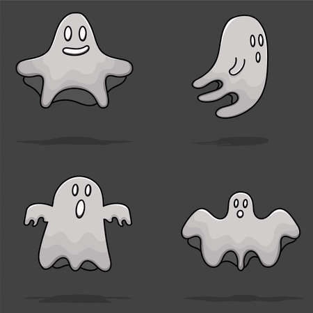 Set of ghost halloween isolated illustration cartoon vector with outline and shadow. can use for mascot, icon, sign, symbol, element graphic for halloween poster, website designのイラスト素材