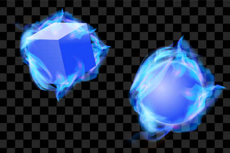 Set of blue fire object isolated vector illustration burn light effect. can use for fire graphic element resourcesのイラスト素材