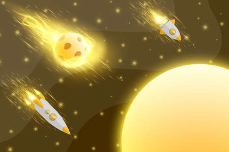 Brown galaxy abstract background with yellow object halftone color backgrounds. cosmic space with stars illustration. can use for poster, banner, flyer, web, site, website backgroundsのイラスト素材