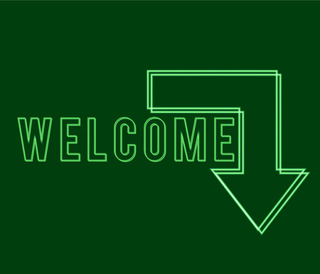 Welcome sign green neon effect isolated vector illustration. can use for neon box design, night graphic, poster, banner, flyer, pamphlet, leaflet, brochure, catalog, web, site, website elementsのイラスト素材