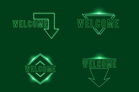 Welcome sign green neon effect isolated vector illustration. can use for neon box design, night graphic, poster, banner, flyer, pamphlet, leaflet, brochure, catalog, web, site, website elementsのイラスト素材