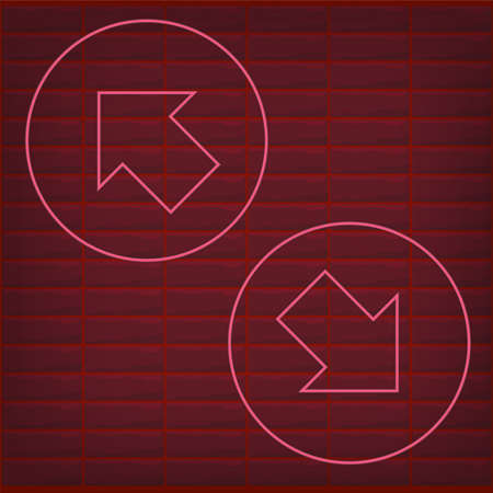 Red neon effect arrow with dark brick and shine bright effect. can use for neon box, signboard, icon, sign, resources, elements, collection, symbol, logoのイラスト素材