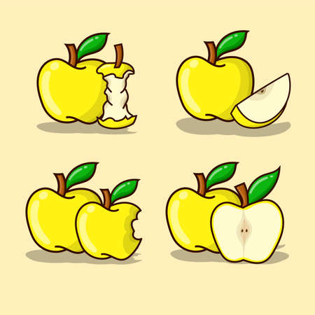 Yellow apple set bundle isolated vector illustration.のイラスト素材