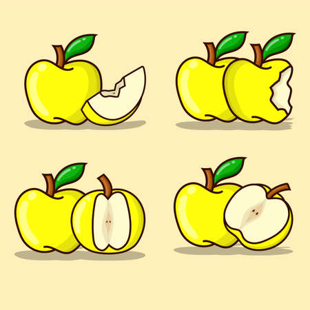 Yellow apple set bundle isolated vector illustration.のイラスト素材