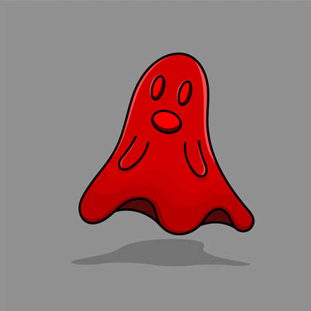 Red ghost cartoon isolated vector illustration with outline and shadow.のイラスト素材