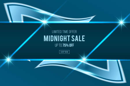 Dark blue midnight sale banner with neon glow effect abstract background for business design.のイラスト素材