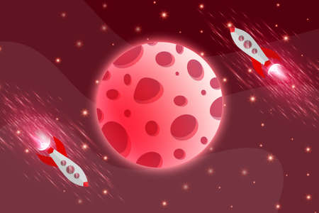 Dark red galaxy background with stars and planet isolated vector illustration.のイラスト素材